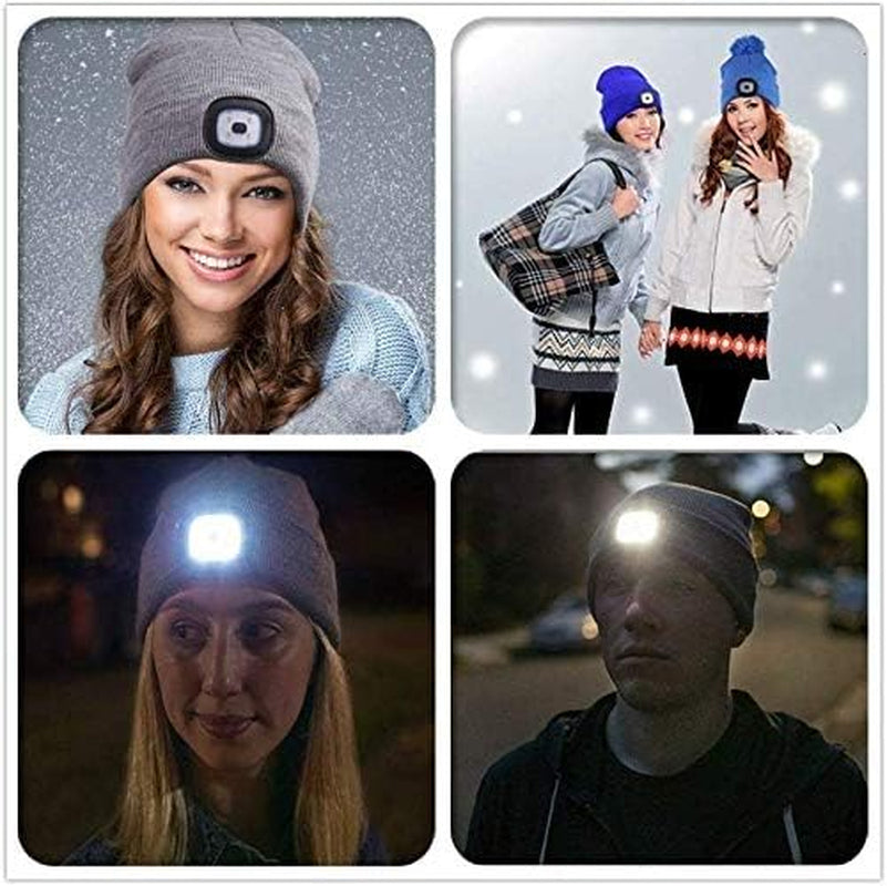 USB Rechargeable 4 LED Beanie Hat Hands Free Flashlight Knit Headlamp Beanie Cap Unisex