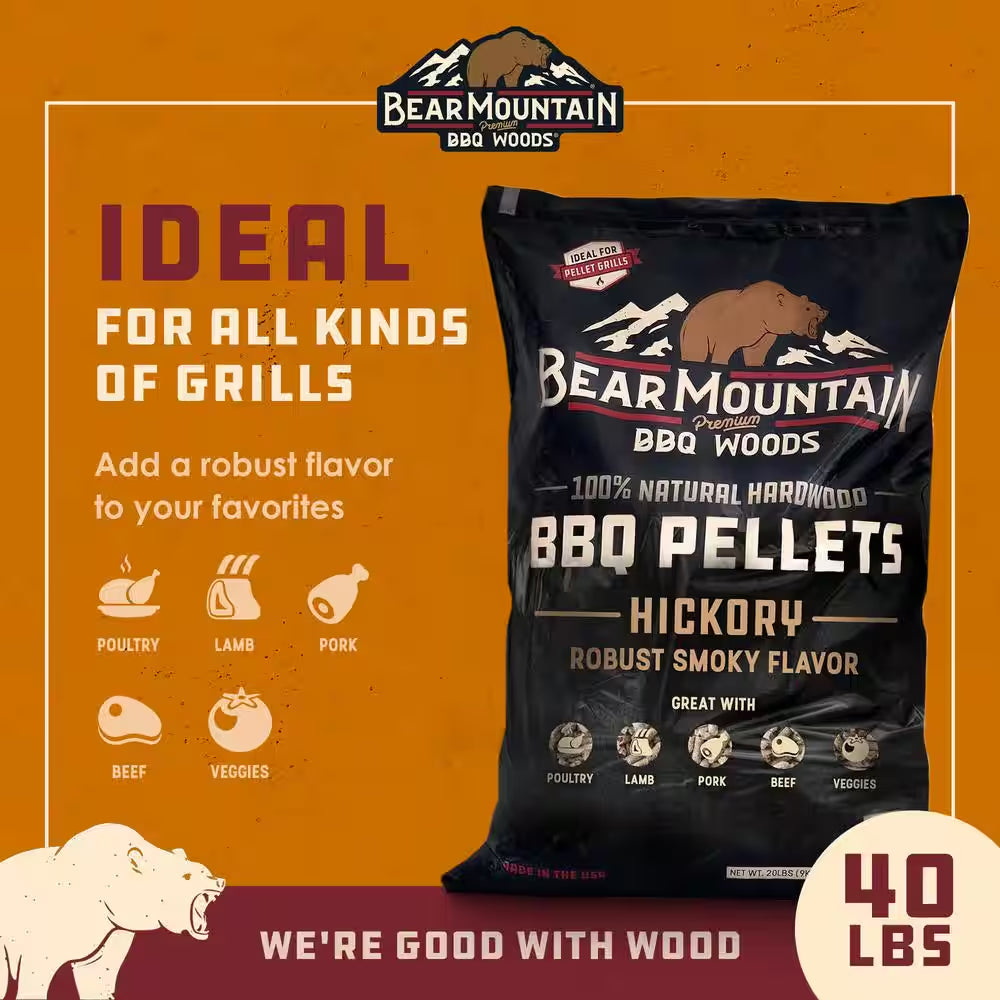 40 Lbs. Premium All-Natural Hardwood Hickory BBQ Smoker Pellets