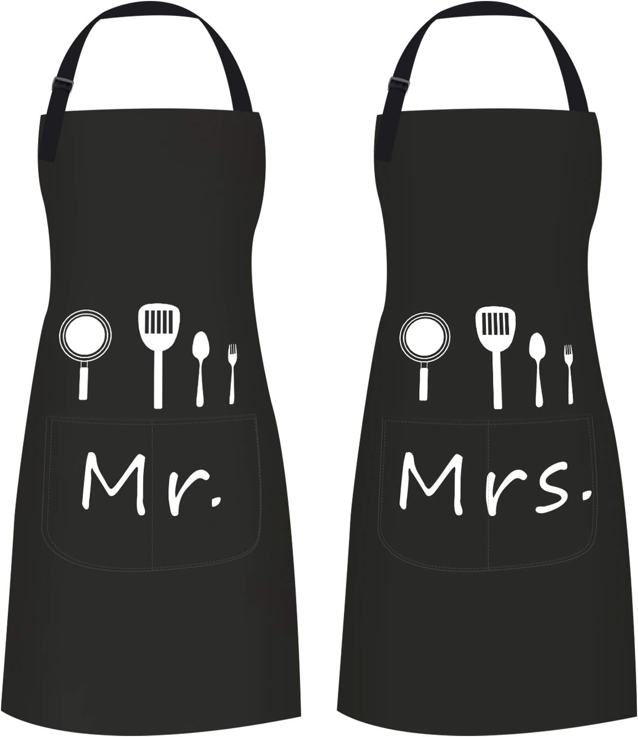 Mr and Mrs Couple Aprons Set, His and Her Adjustable Kitchen Cooking Apron Wedding Bridal Shower Gifts for Couples