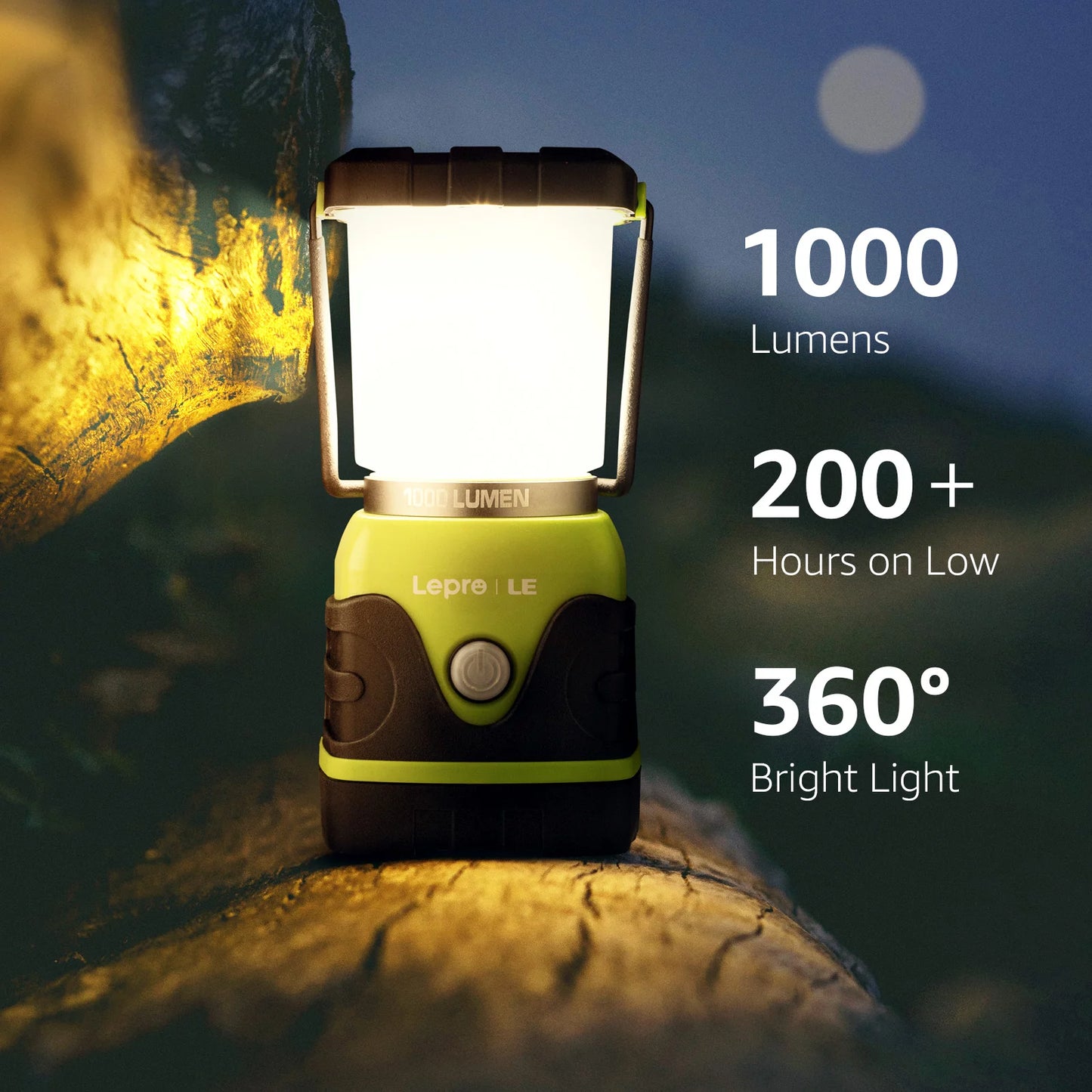 2-Pack Camping Lanterns, 1000 Lumen Tent Lights Battery Powered, 4 Dimmable Light Modes,Emergency Lantern and Flashlight for Power Outage, Emergency, Hiking, Fishing, Tents