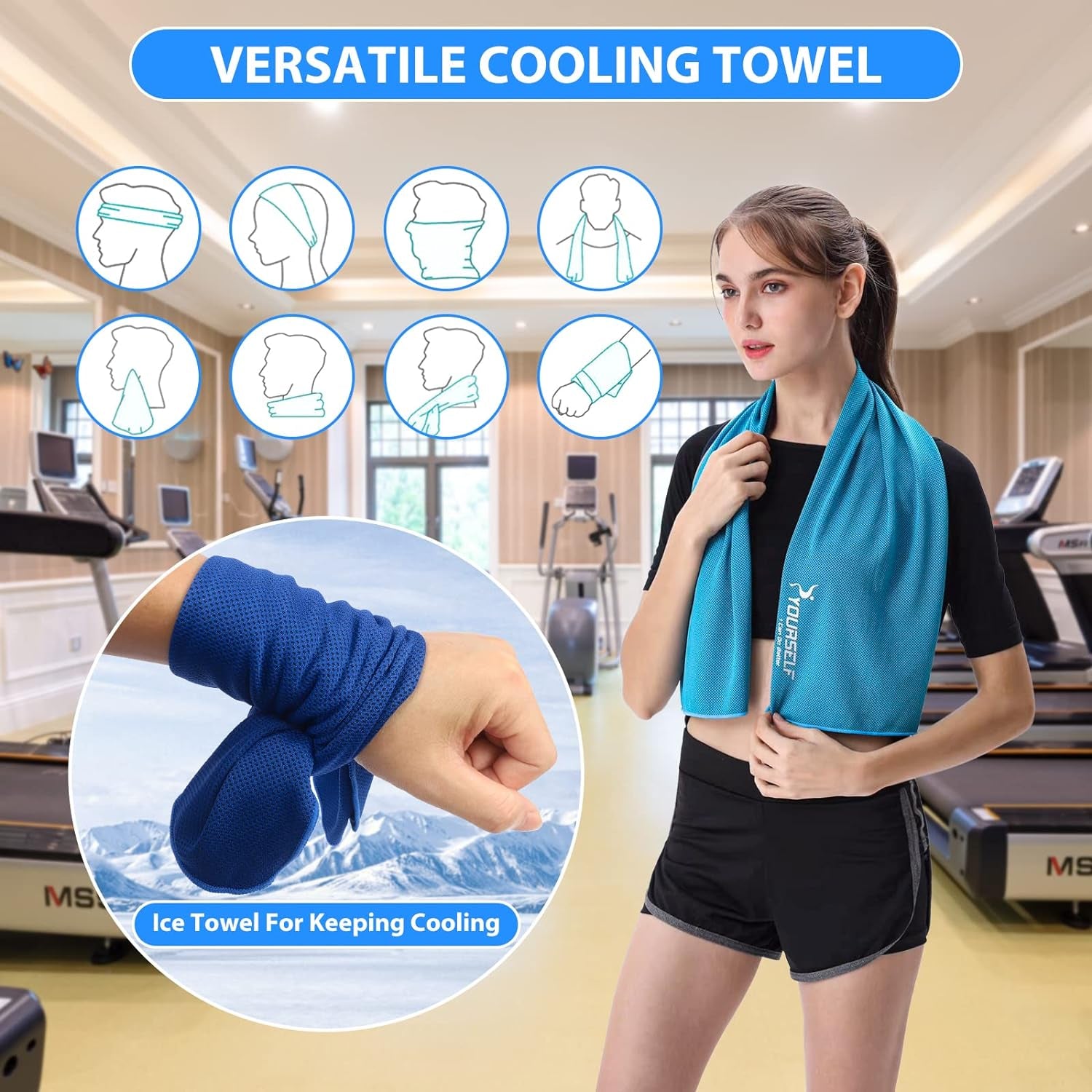 Cooling Towel, Cooling Towels for Neck,4 Pack 40" X 12"Ice Towel for Instant Cooling Relief, Soft Breathable Chilly Towel, Perfect Yoga, Golf, Sports, Athletes, Camping Towel(Dblue)