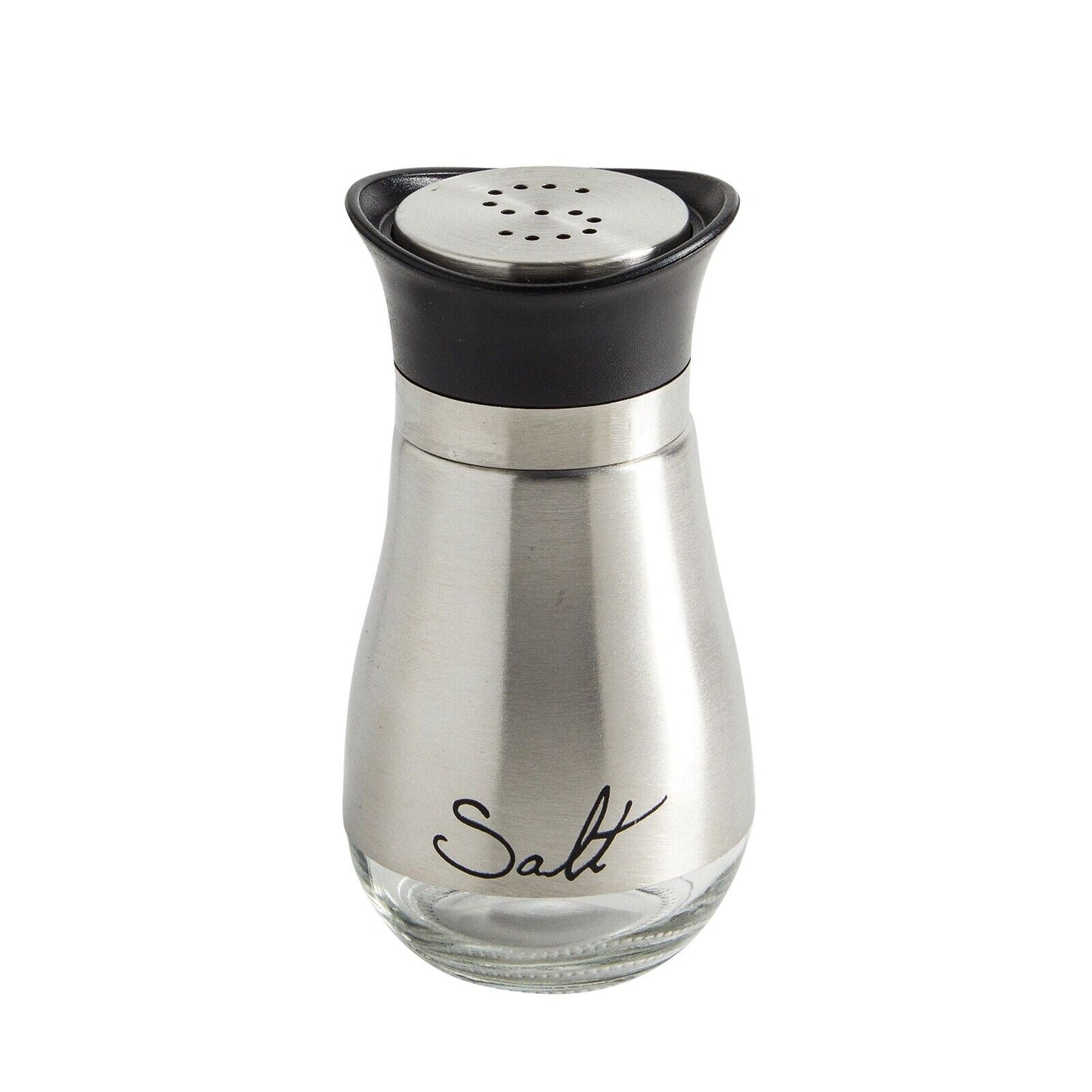 3 Piece Stainless Steel Salt and Pepper Shakers Set with Holder (4 Oz)