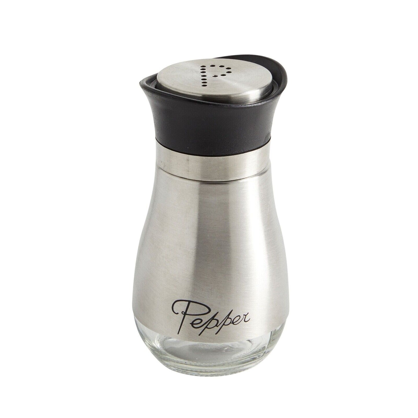 3 Piece Stainless Steel Salt and Pepper Shakers Set with Holder (4 Oz)