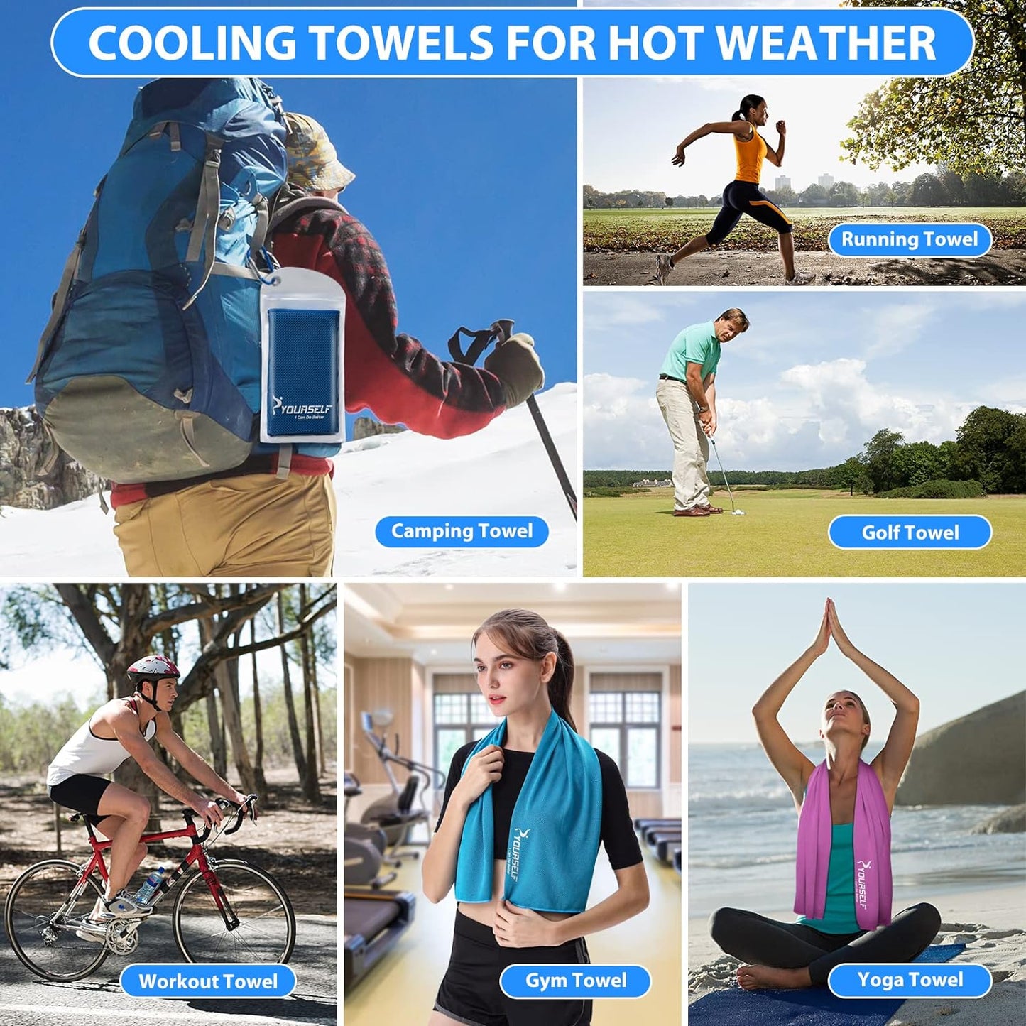 Cooling Towel, Cooling Towels for Neck,4 Pack 40" X 12"Ice Towel for Instant Cooling Relief, Soft Breathable Chilly Towel, Perfect Yoga, Golf, Sports, Athletes, Camping Towel(Dblue)