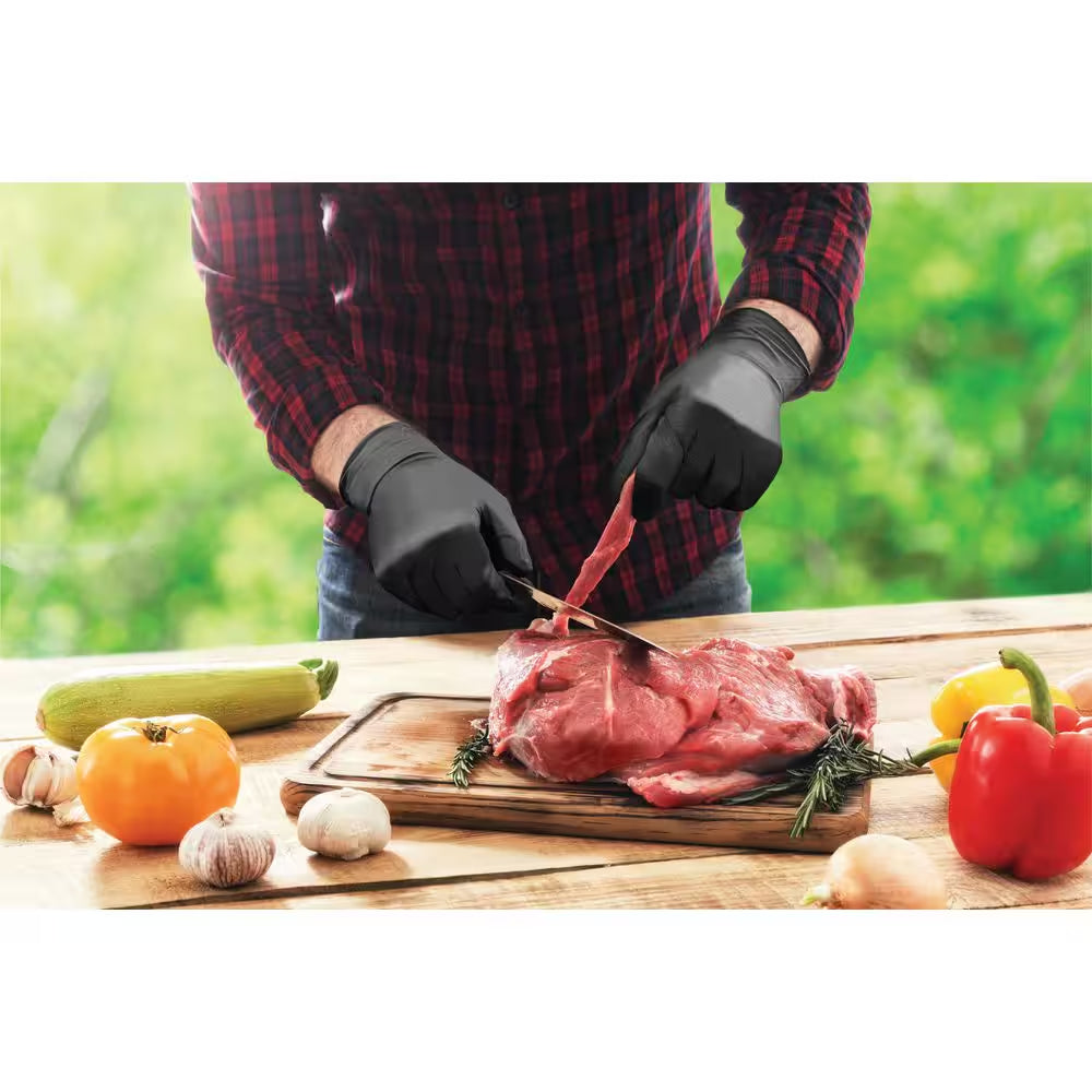 One Size Fits All Black Nitrile Disposable Grilling Gloves (50-Count)