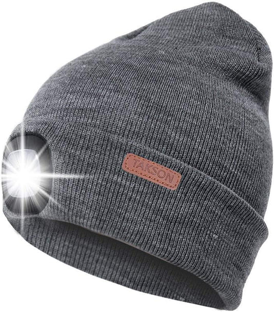 USB Rechargeable 4 LED Beanie Hat Hands Free Flashlight Knit Headlamp Beanie Cap Unisex